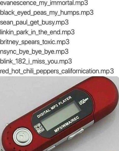 evanescence_my_immortalmp3 black_eyed_peas_my_humpsmp3 sean_paul_get_busymp3 linkin_park_in_the_endmp3 britney_spears_toxicmp3 nsync_bye_bye_byemp3 blink_182_i_miss_yoump3 red_hot_chili_peppers_californicationmp3