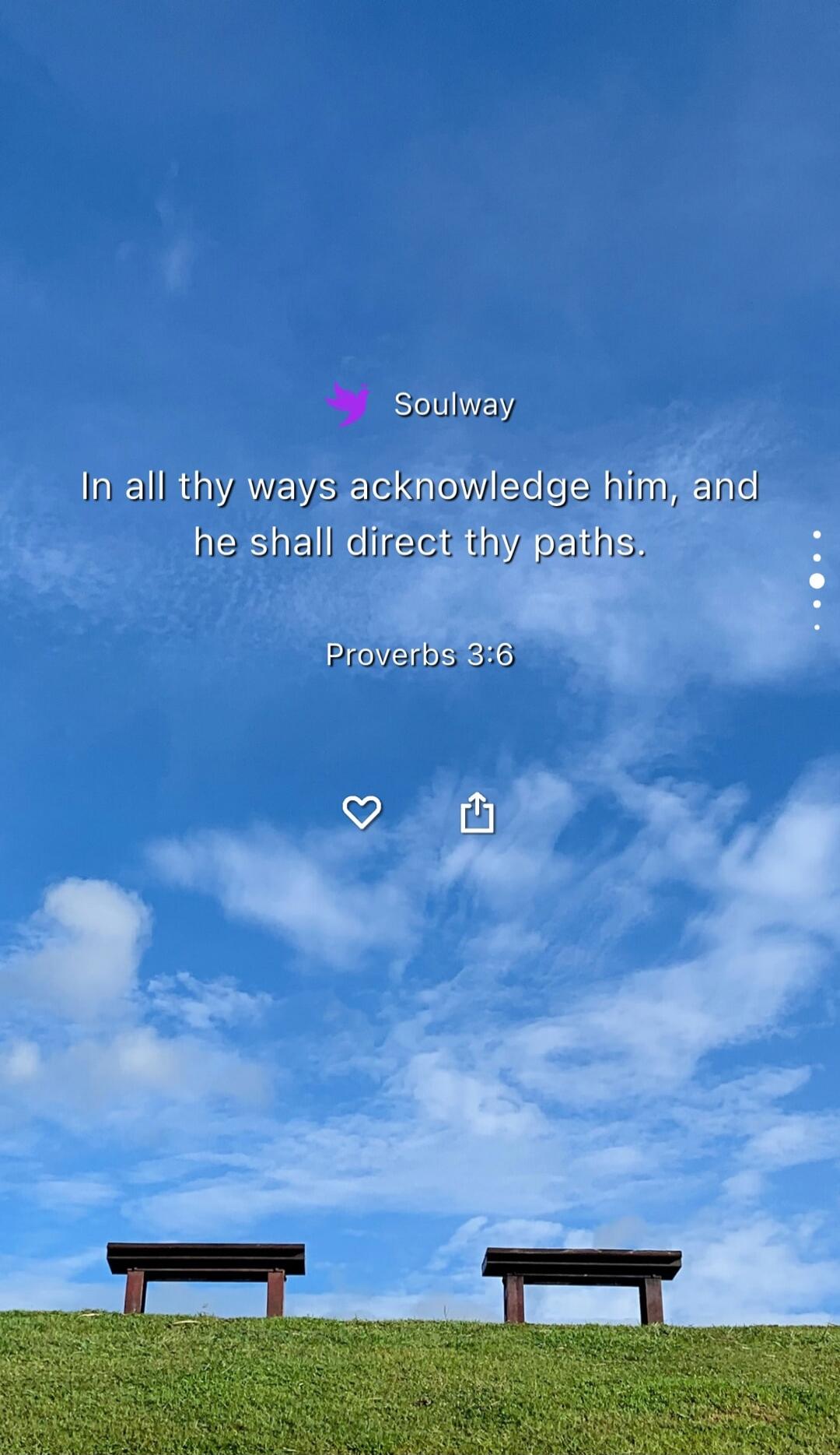 Soulway
In all thy ways acknowledge him, and he shall direct thy paths.
Proverbs 3:6