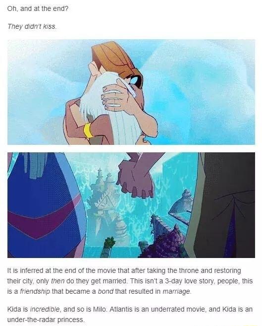 atthe end 1 of the movie that af do they get marred d that resulted in marmiage taking th tis neir cty only is isnta 3 day low s a friendshp that b ame a b Kida fs incredibie and o is Mio Atantis is an underrated movie and Kida s an under the adar princess