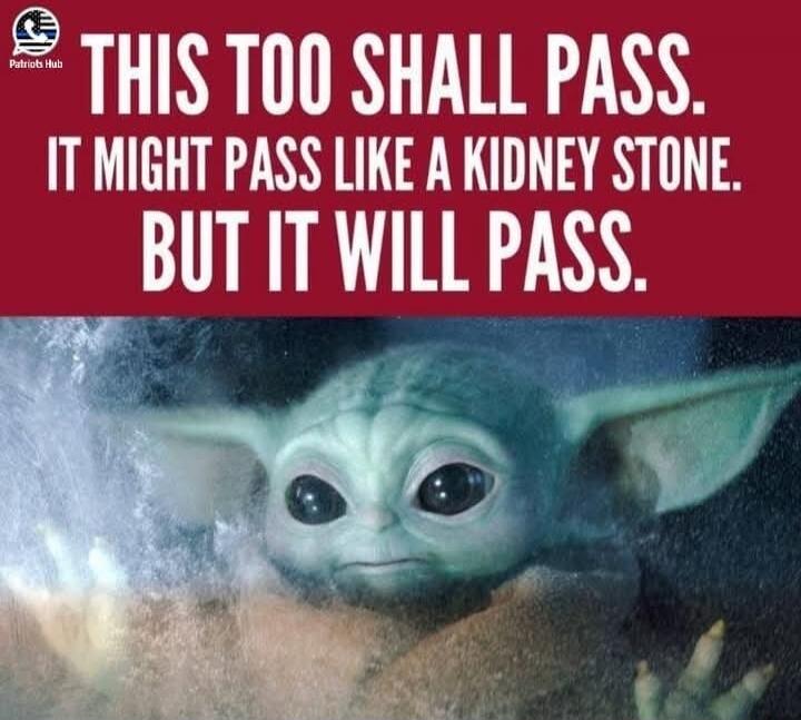 THIS TOO SHALL PASS. IT MIGHT PASS LIKE A KIDNEY STONE. BUT IT WILL PASS.