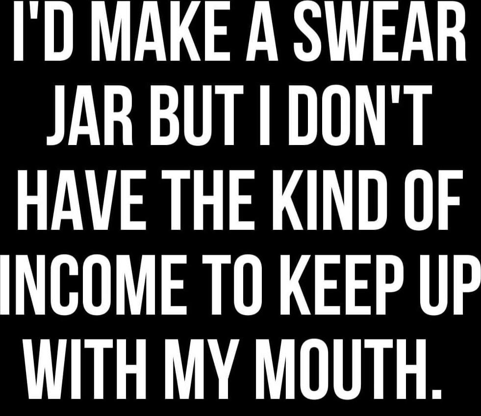 I'D MAKE A SWEAR JAR BUT I DON'T HAVE THE KIND OF INCOME TO KEEP UP WITH MY MOUTH.