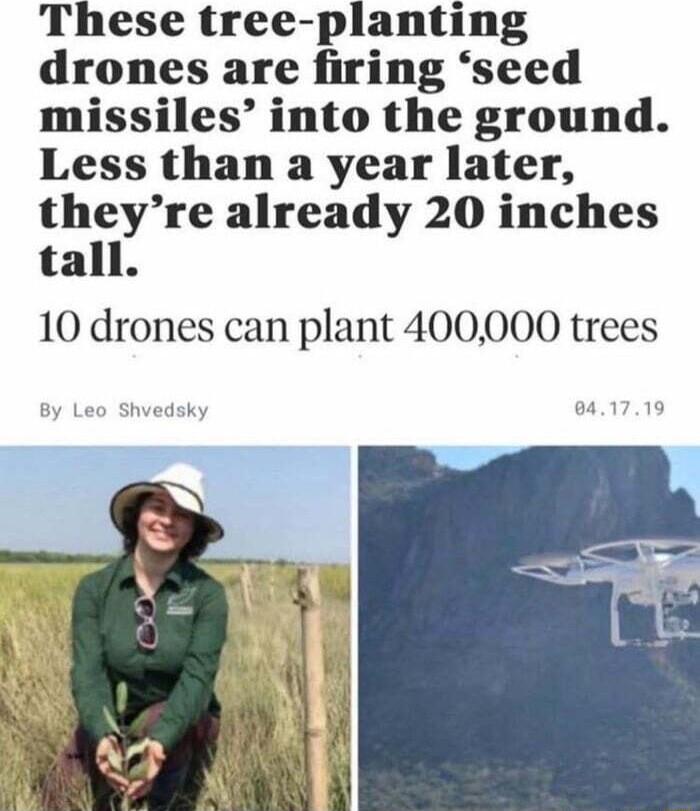 These tree planting drones are firing seed missiles into the ground Less than a year later theyre already 20 inches tall 10 drones can plant 400000 trees