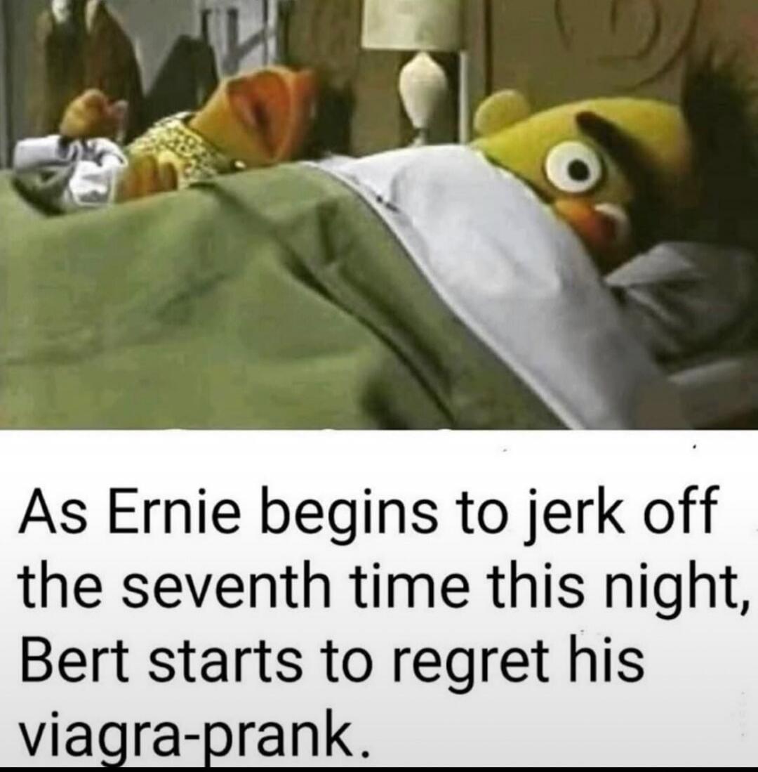 As Ernie begins to jerk off the seventh time this night, Bert starts to regret his viagra-prank.