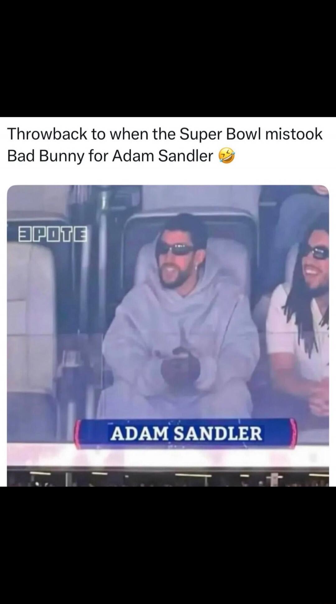Throwback to when the Super Bowl mistook Bad Bunny for Adam Sandler 🤣 ADAM SANDLER