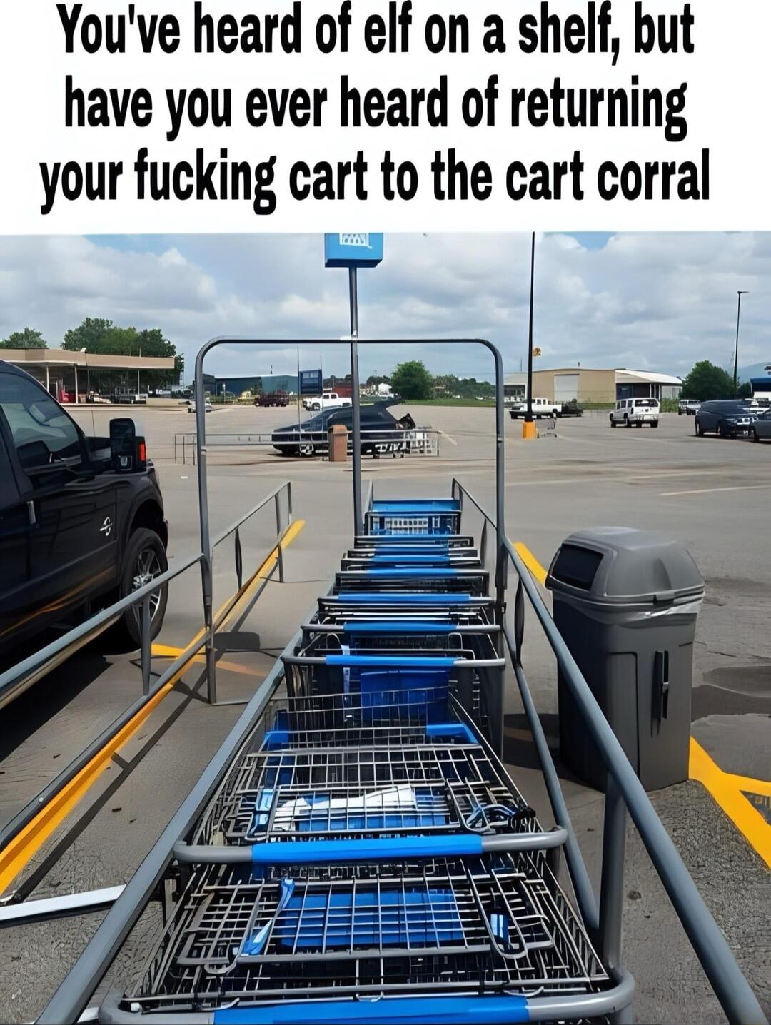 Youve heard of elf on a shelf but have you ever heard of returning your fucking cart to the cart corral