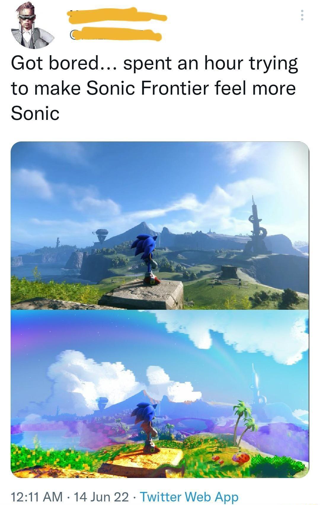 Foo eEmEmn Got bored spent an hour trying to make Sonic Frontier feel more Sonic 1211 AM 14 Jun 22 Th