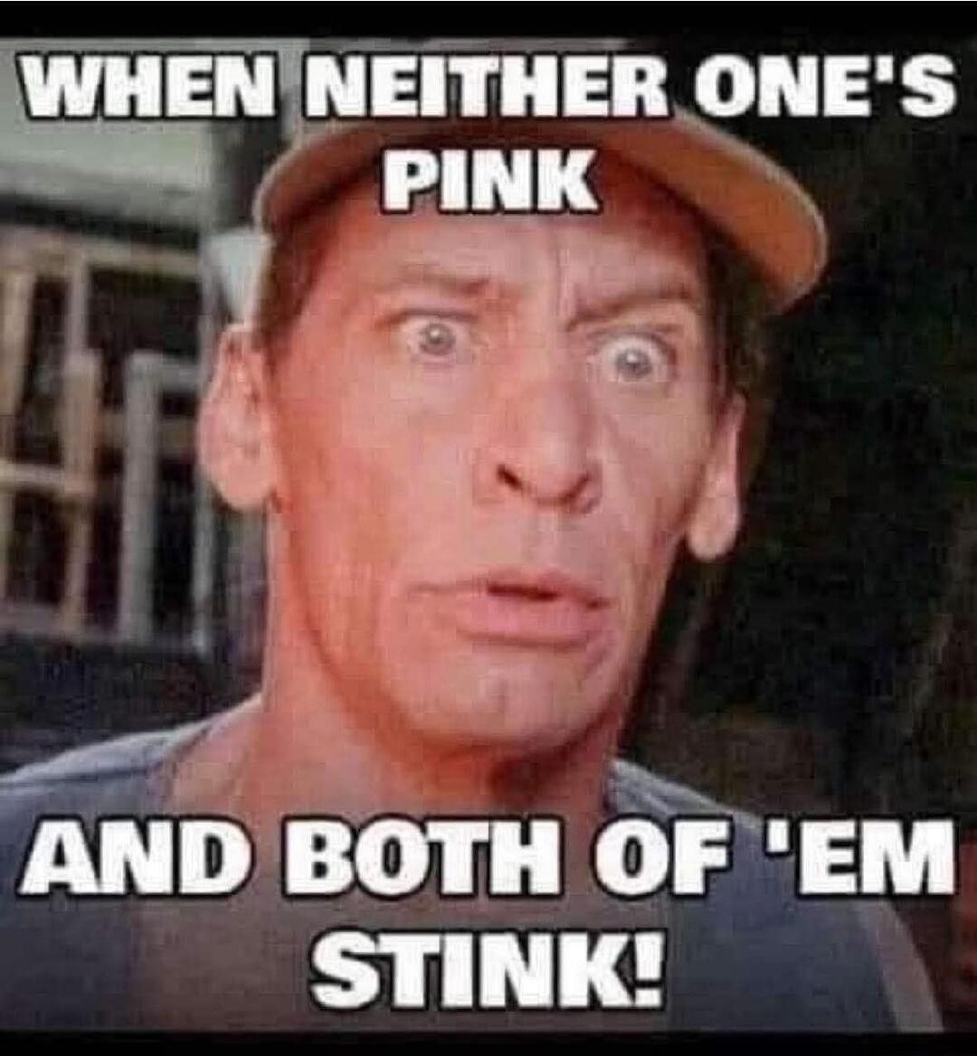 WHEN NEITHER ONE'S PINK AND BOTH OF 'EM STINK!