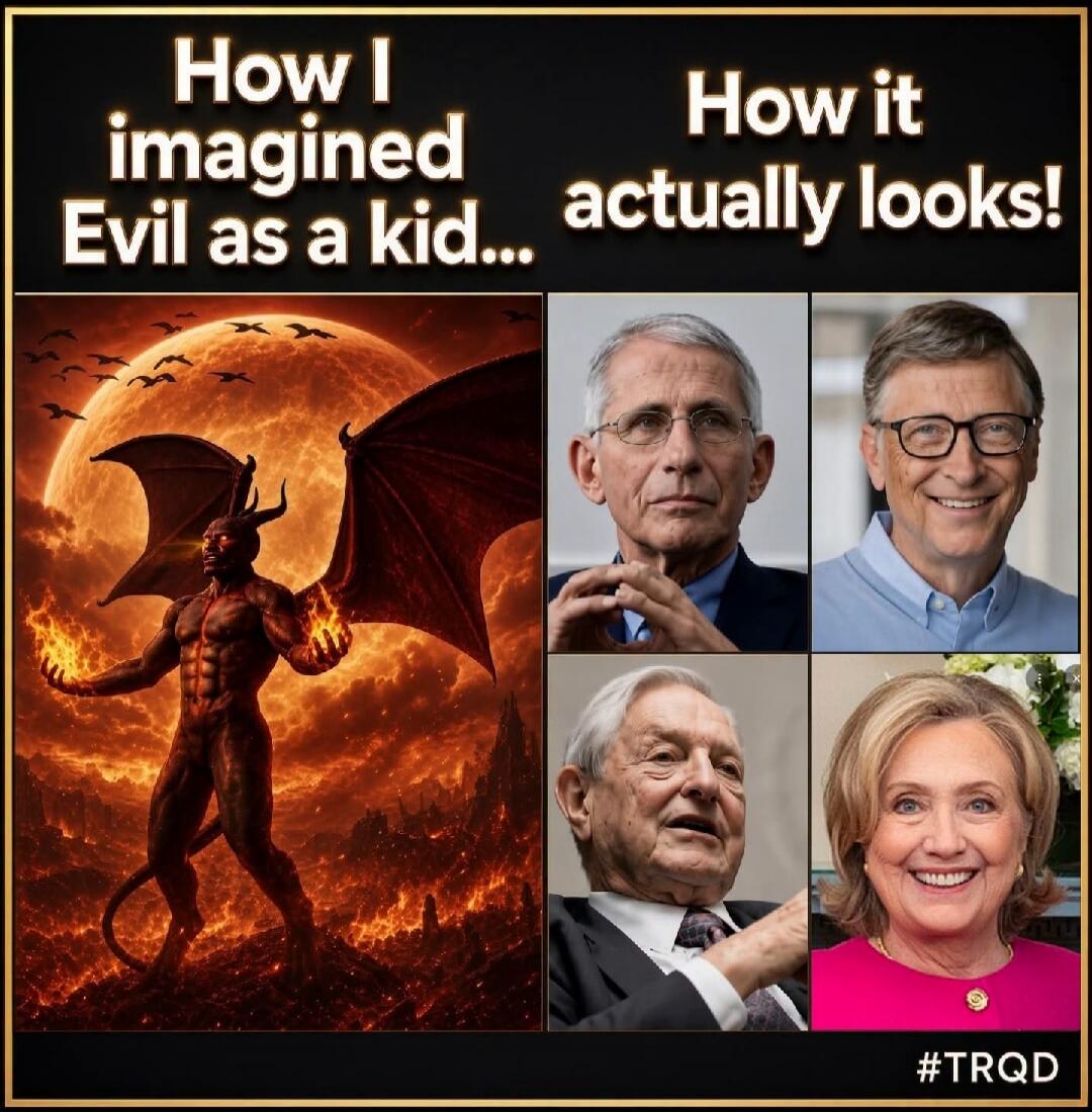 How I imagined Evil as a kid... How it actually looks! Anthony Fauci, Bill Gates, George Soros, Hillary Clinton. #TRQD