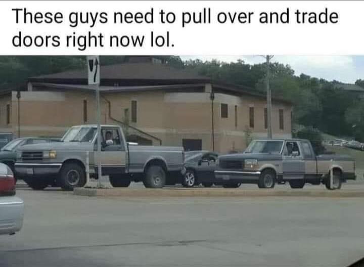 These guys need to pull over and trade doors right now lol