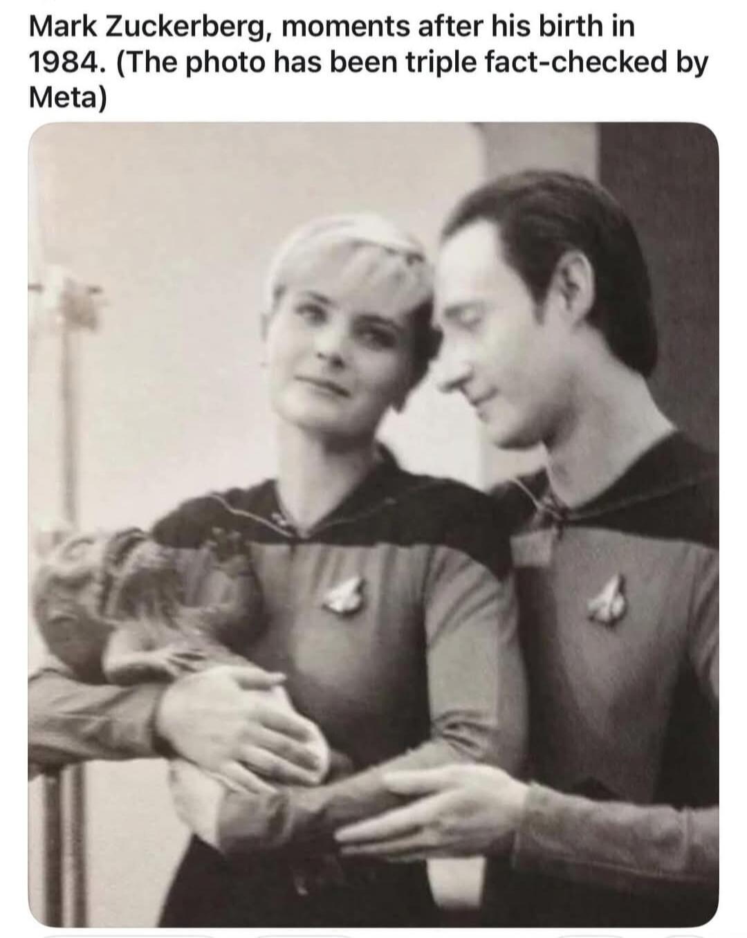 Mark Zuckerberg, moments after his birth in 1984. (The photo has been triple fact-checked by Meta)