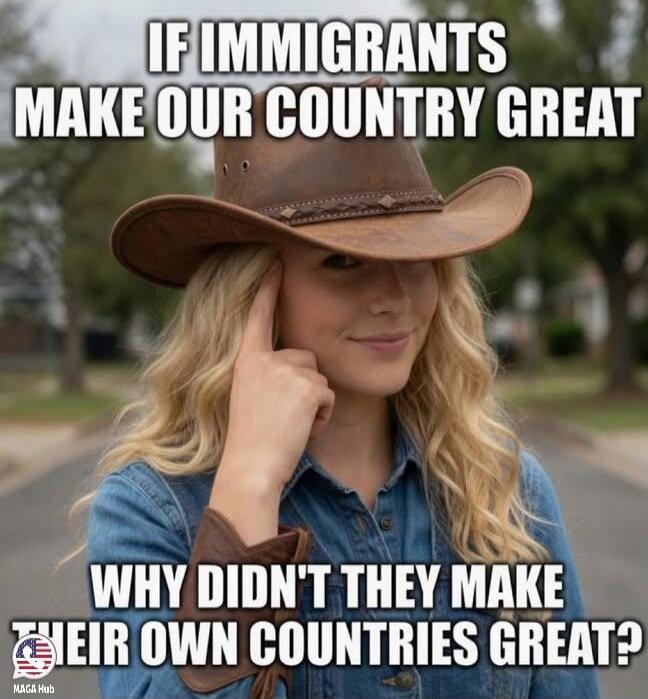 IF IMMIGRANTS MAKE OUR COUNTRY GREAT WHY DIDN'T THEY MAKE THEIR OWN COUNTRIES GREAT?