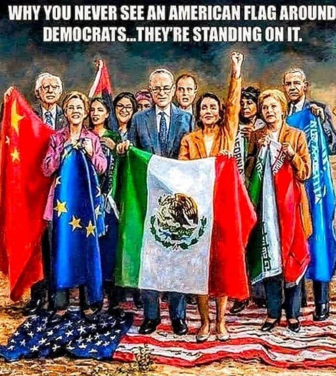 WHY YOU NEVER SEE AN AMERICAN FLAG AROUND DEMOCRATS...THEY'RE STANDING ON IT.