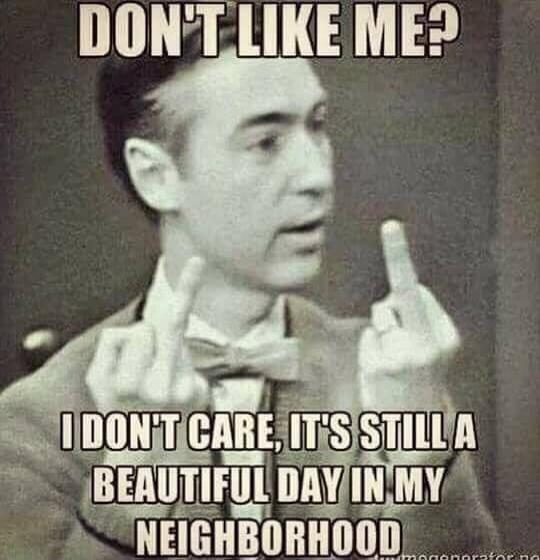 DON'T LIKE ME? I DON'T CARE, IT'S STILL A BEAUTIFUL DAY IN MY NEIGHBORHOOD