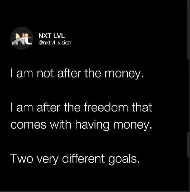 NXT LVL nxthvl_vision am not after the money am after the freedom that comes with having money Two very different goals