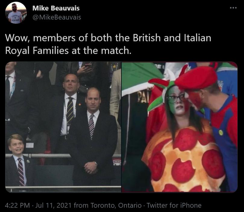 LUILCYLETNTETY NGIVIE LN Wow members of both the British and Italian Royal Families at the match 422 PM Jul 11 2021 from Toronto Ontario Twitter for iPhone