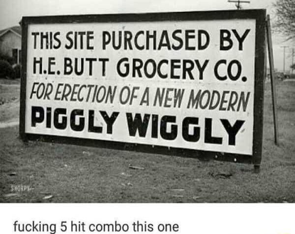 4 1iis SITE PURCHASED BY 1 HEBUTT GROCERY CO B B FORERECTION OF A NEW MODERY PIGGLY WIGGLY cking 5 hit combo this one