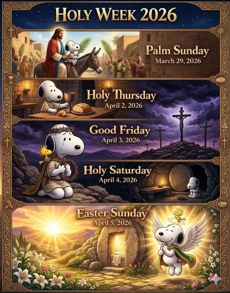 Holy Week 2026 Palm Sunday March 29, 2026 Holy Thursday April 2, 2026 Good Friday April 3, 2026 Holy Saturday April 4, 2026 Easter Sunday April 5, 2026