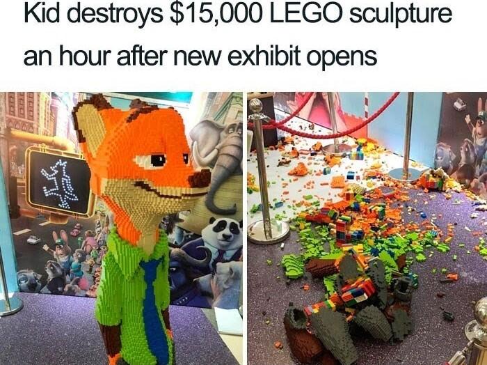 Kid destroys 15000 LEGO sculpture an hour after new exhibit opens