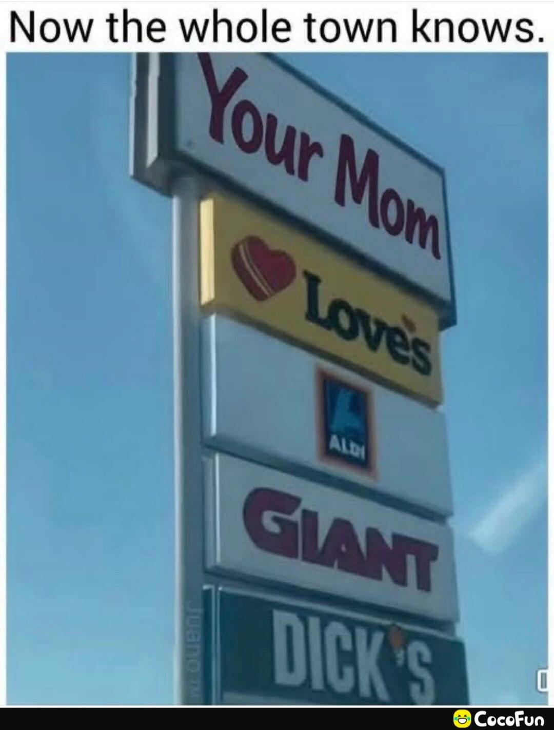 Now the whole town knows. Your Mom Loves ALDI GIANT DICK'S