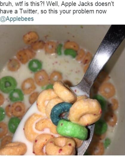 bruh wtf is this Well Apple Jacks doesnt have a Twitter so this your problem now DApplebees