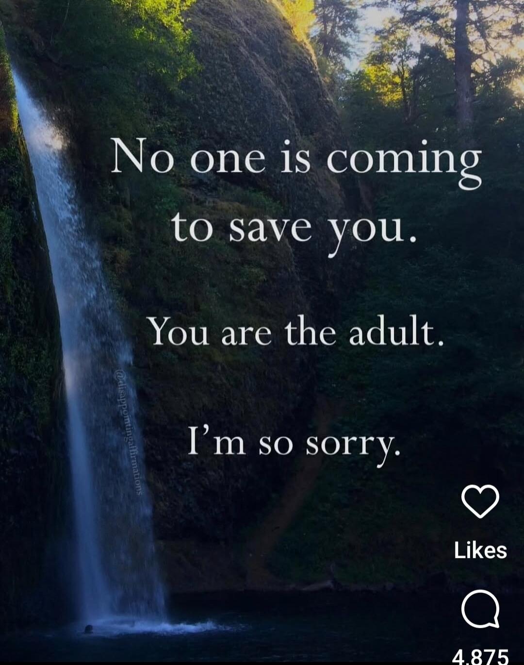 No one is coming to save you. You are the adult. I’m so sorry.