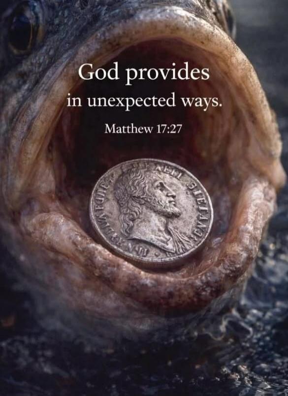 God provides in unexpected ways. Matthew 17:27