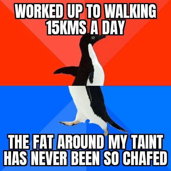 WORKEDIUPTOWALKING 19KMSAIDAY A THEFATAROUND MY TAINT HASNEVERBEEN SO CHAFED