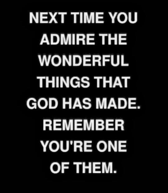 Next time you admire the wonderful things that God has made. Remember you're one of them.