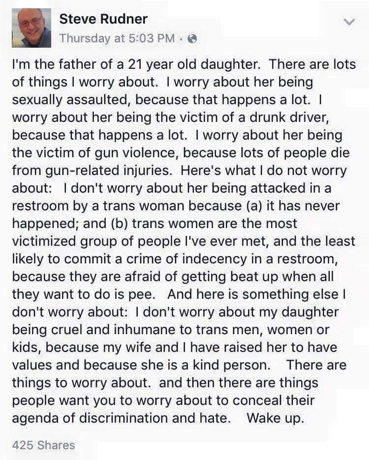 Steve Rudner Thursday at 503 PM Im the father of a 21 year old daughter There are lots of things worry about worry about her being sexually assaulted because that happens a lot worry about her being the victim of a drunk driver because that happens a lot worry about her being the victim of gun violence because lots of people die from gun related injuries Heres what do not worry about dont worry ab