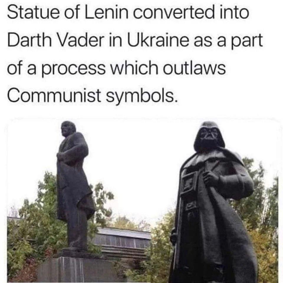Statue of Lenin converted into Darth Vader in Ukraine as a part of a process which outlaws Communist symbols