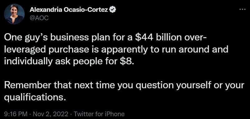 3 AesandiaOcaso Corer One guys business plan for a 44 billion over leveraged purchase is apparently to run around and individually ask people for 8 Remember that next time you question yourself or your qualifications