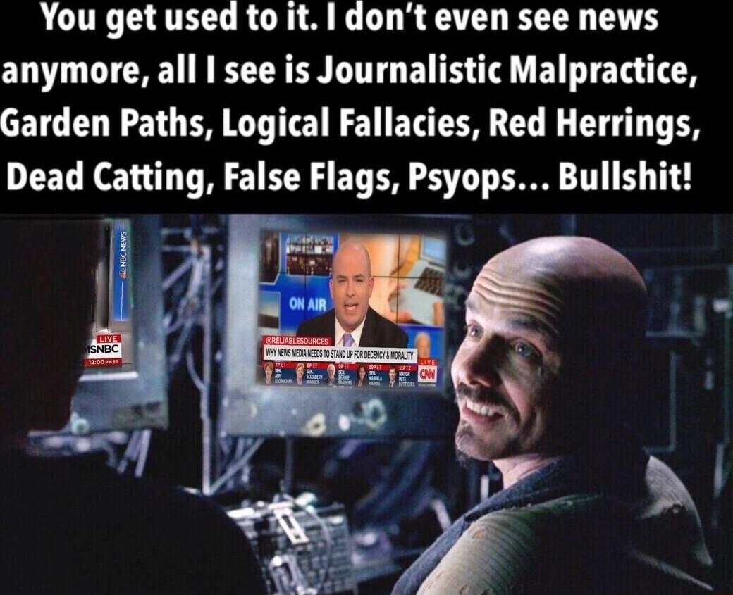 You get used to it dont even see news anymore all see is Journalistic Malpractice Garden Paths Logical Fallacies Red Herrings Dead Catting False Flags Psyops Bullshit