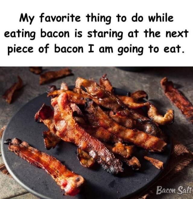 My favorite thing to do while eating bacon is staring at the next piece of bacon I am going to eat. Bacon Salt