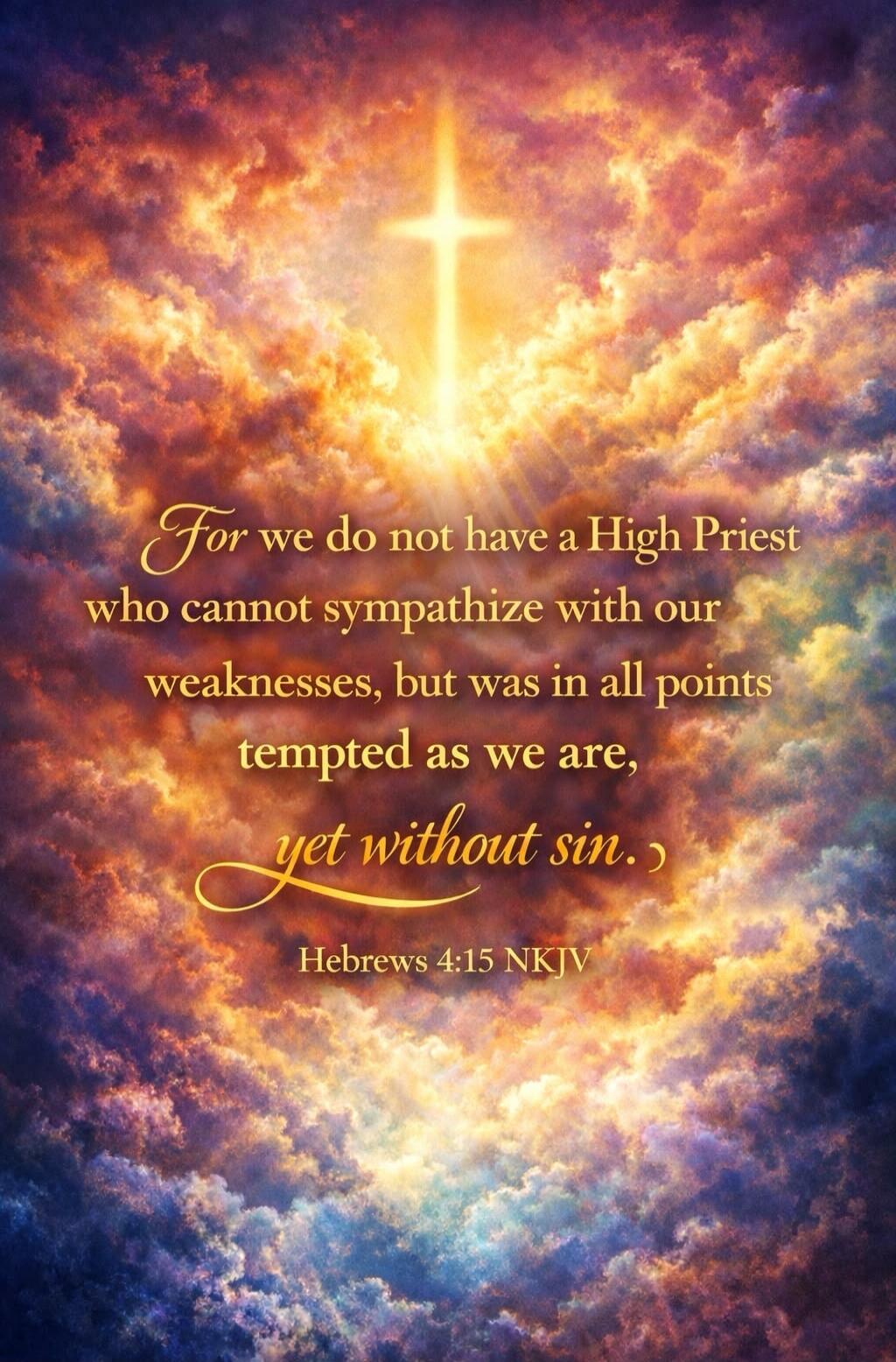 For we do not have a High Priest who cannot sympathize with our weaknesses, but was in all points tempted as we are, yet without sin. Hebrews 4:15 NKJV