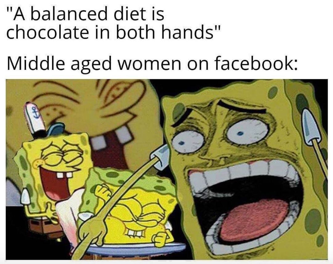 A balanced diet is chocolate in both hands IIlddle aged women on facebook
