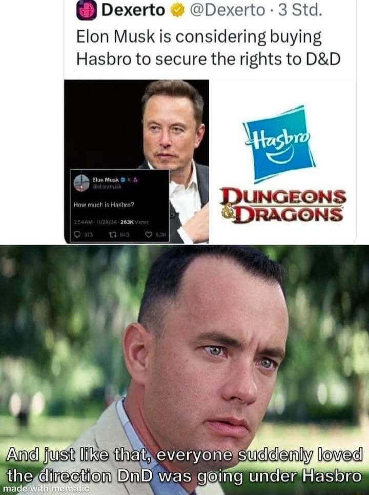 Dexerto Dexerto 3 Std Elon Musk is considering buying Hasbro to secure the rights to DD DUNGEONS SPDRAGONS