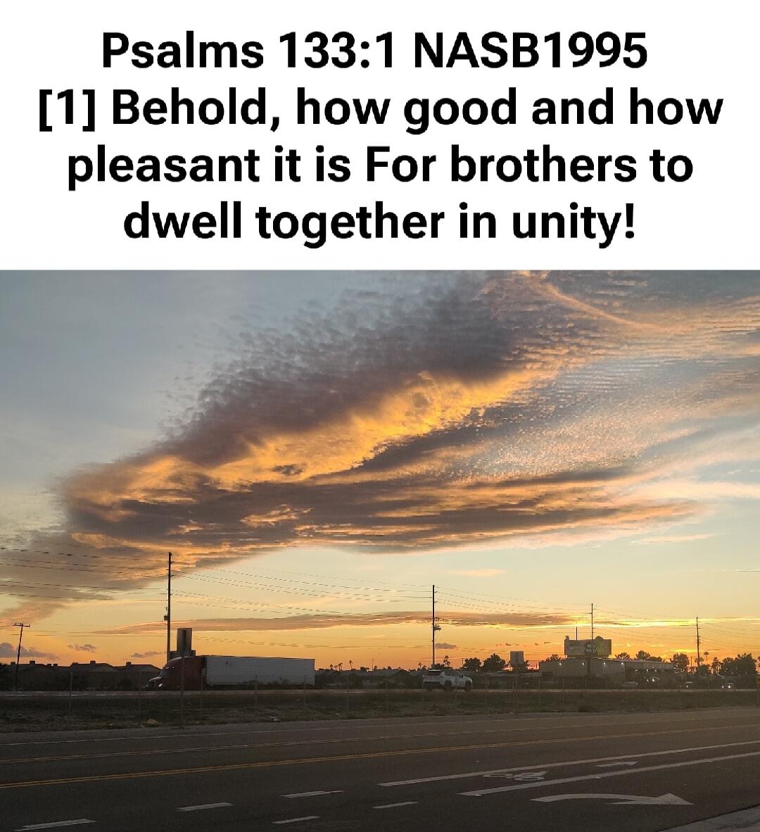 Psalms 133:1 NASB1995 [1] Behold, how good and how pleasant it is For brothers to dwell together in unity!