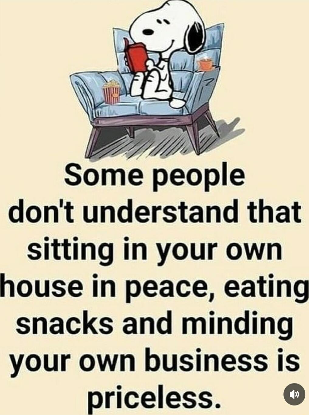 Some people dont understand that sitting in your own house in peace eating snacks and minding your own business is priceless