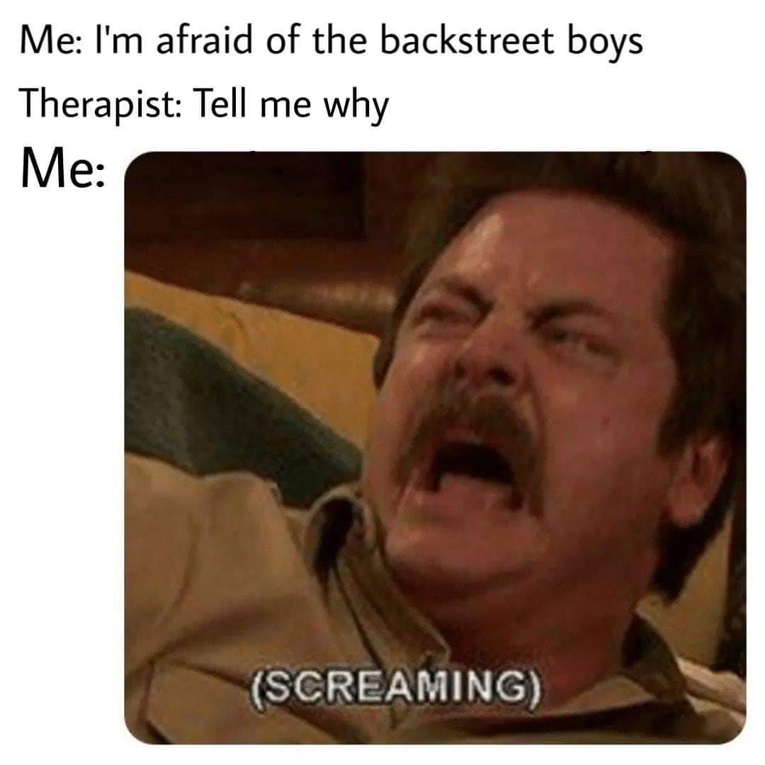 Me Im afraid of the backstreet boys Therapist Tell me why Me SCREAMING