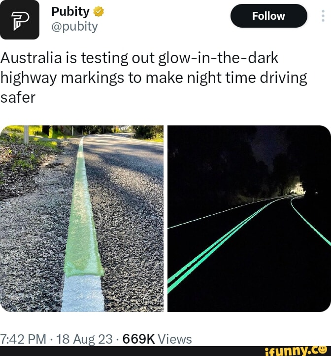 pubity Australia is testing out glow in the dark highway markings to make night time driving safer