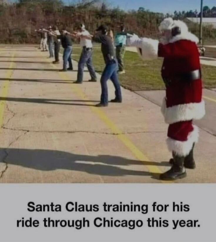 Santa Claus training for his ride through Chicago this year.