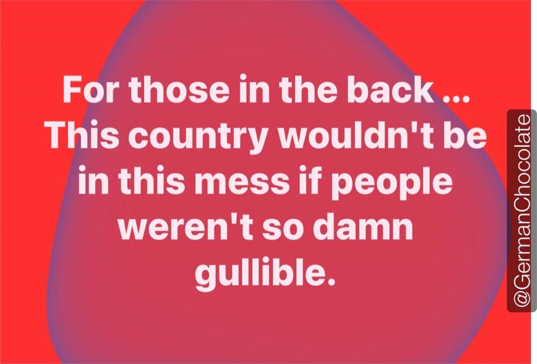 For those in the back ... This country wouldn't be in this mess if people weren't so damn gullible.