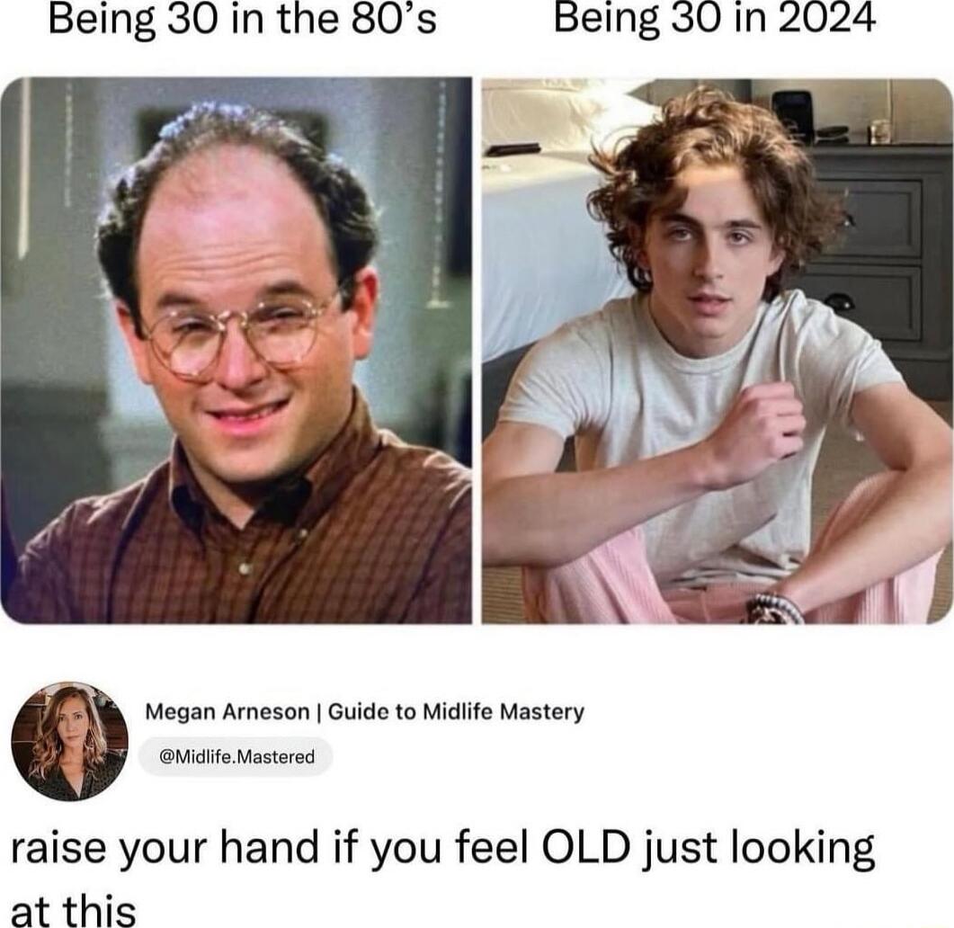 Being 30 in the 80's
Being 30 in 2024
Megan Arneson | Guide to Midlife Mastery
@Midlife.Mastered
raise your hand if you feel OLD just looking at this