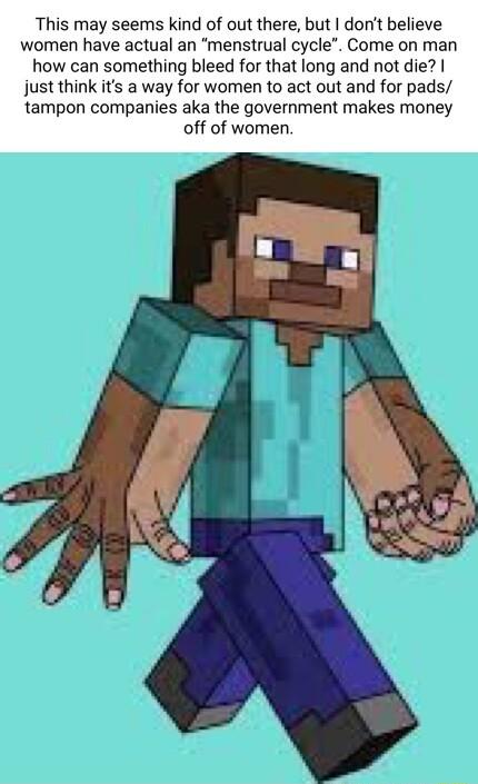 This may seems kind of out there but dont believe women have actual an menstrual cycle Come on man how can something bleed for that long and not die just think its a way for women to act out and for pads tampon companies aka the government makes money off of women