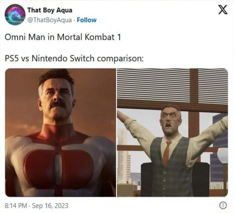 Omni Man in Mortal Kombat 1 PS5 vs Nintendo Switch comparison