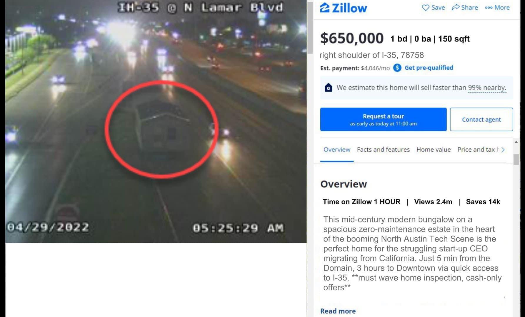 03292022 s aa N Lamar Blvd 650000 1bdo0ba 150 sqft right shoulder of 1 35 78758 Est payment 4046mo Get pre qualified We estimate this home will sell faster than 99 nearby view Facts and features Home value Price and tax Overview Time on Zillow 1 HOUR Views 24m Saves 14k This mid century modern bungalow on a spacious zero maintenance estate in the heart of the booming North Austin Tech Scene is the