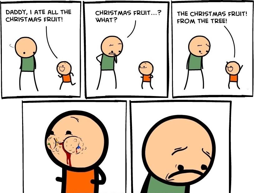 DADDY ATE ALL THE CHRISTMAS FRUIT CHRISTMAS FRUIT WHAT THE CHRISTMAS FRUIT FROM THE TREE S IR e S50 TEan D Dot