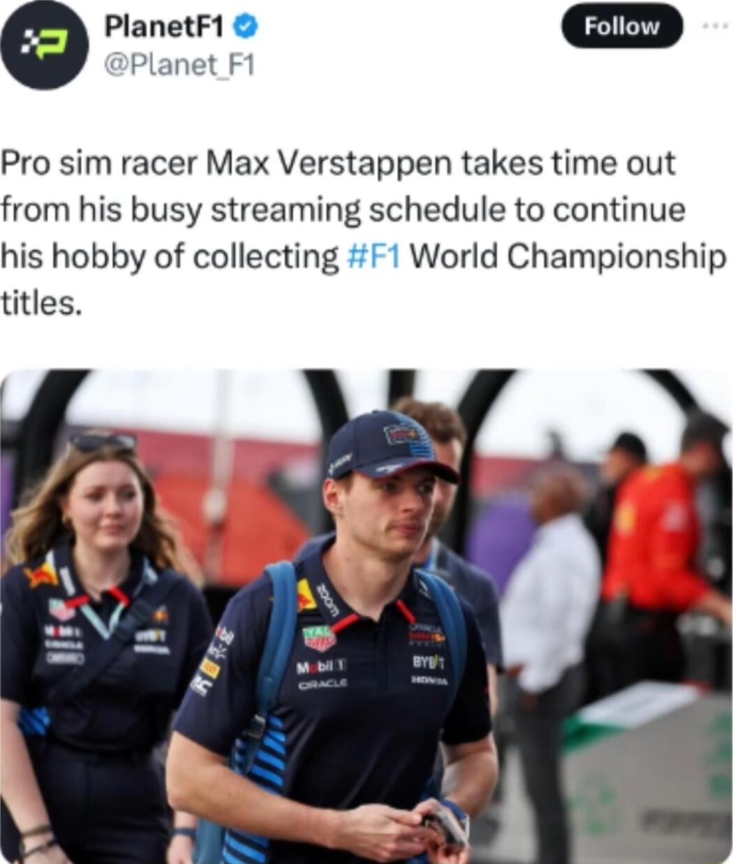 e PlanetF1 m Planet F1 Pro sim racer Max Verstappen takes time out from his busy streaming schedule to continue his hobby of collecting F1 World Championship titles