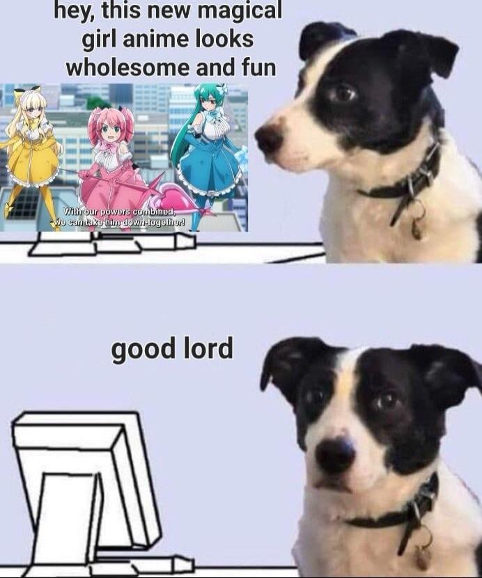 hey this new magical girl anime looks wholesome and fun good lord