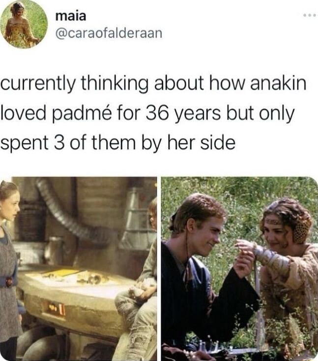 4 maia caraofalderaan currently thinking about how anakin loved padme for 36 years but only spent 3 of them by her side